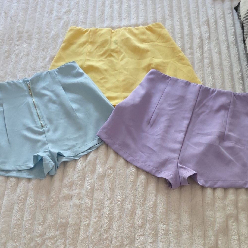 SHEIN High-Waist Pastel Shorts Set - Yellow, Light Blue & Lavender